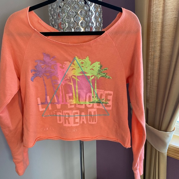 Women AERO Cropped Raw Hem LIVE LOVE DREAM Top Sweatshirt Small Orange - Picture 1 of 8